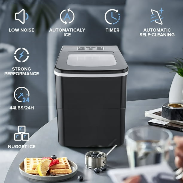 Auseo Ice Maker Countertop, 9Pcs/8Mins, 26lbs/24H, Portable Ice Cube Maker with Scoop and Basket, for Party/Home/Office - (Black)