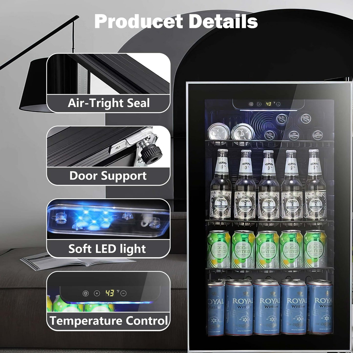 Auseo 126 Can Beverage Refrigerator and Cooler with Glass Door for Home/Office/Bar-Black