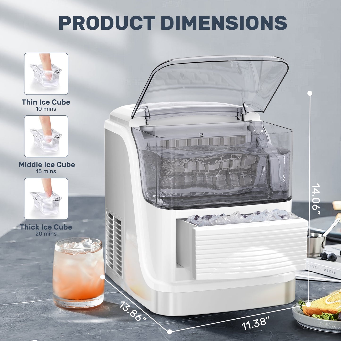 Auseo Ice Makers Countertop, 33lbs/24H, w/Ice Basket, 2 Sizes of Nugget,Sliver