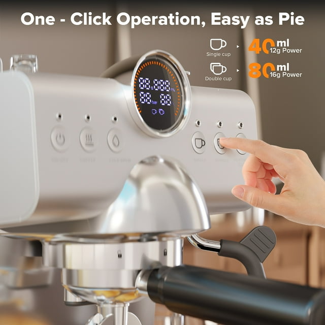 Auseo Pro Espresso Machine with Cold Brew & Milk Frother, 20-Bar Pressure Coffee Maker, Smart LED Display & Compact Stainless Steel Design for Lattes/Cappuccinos
