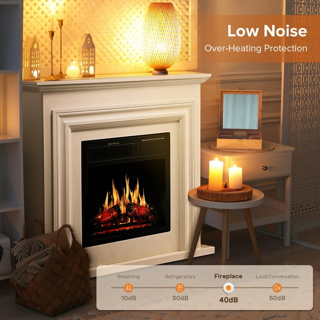 Auseo Electric Fireplace Mantel Wooden Surround Firebox, Free Standing Fireplace, with Remote Control, Adjustable LED Flame, 750W/1500W -(White)