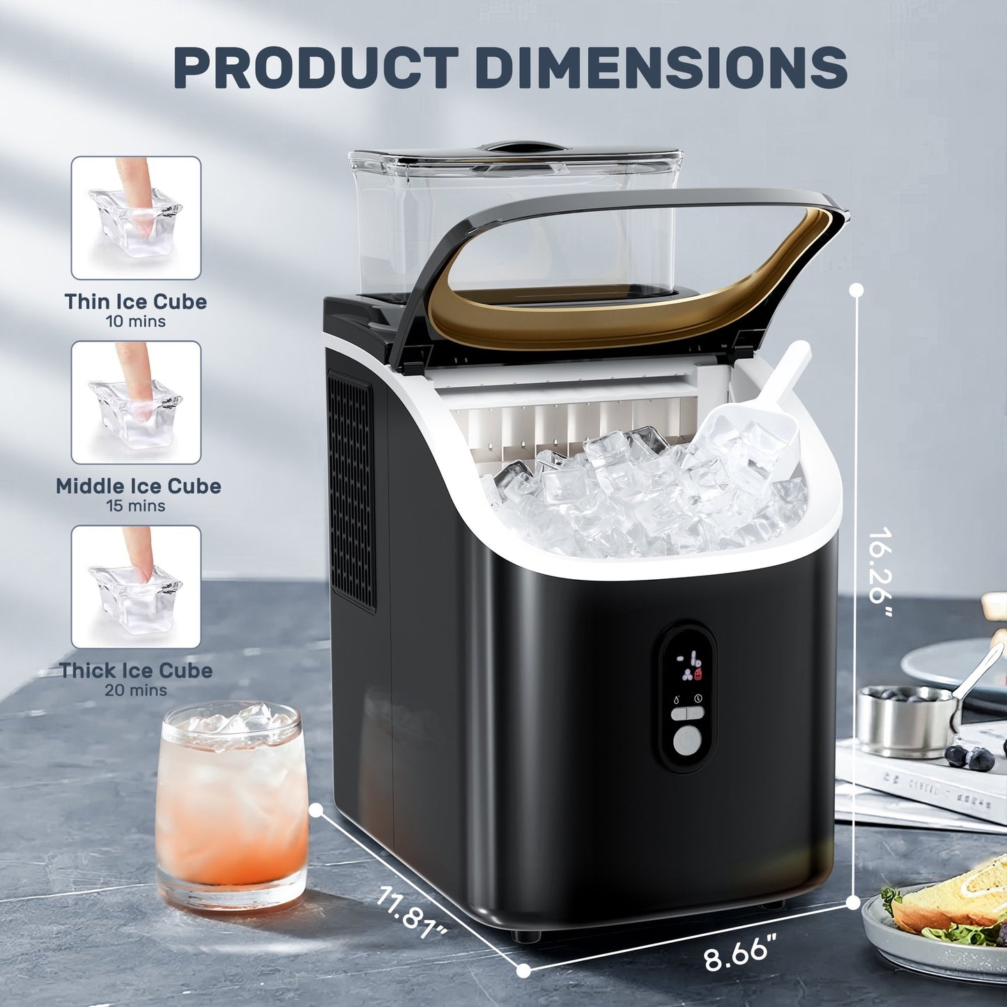 Auseo Nugget Ice Maker Countertop , Self-Cleaning Function, for Party/Kitchen/Office, Black