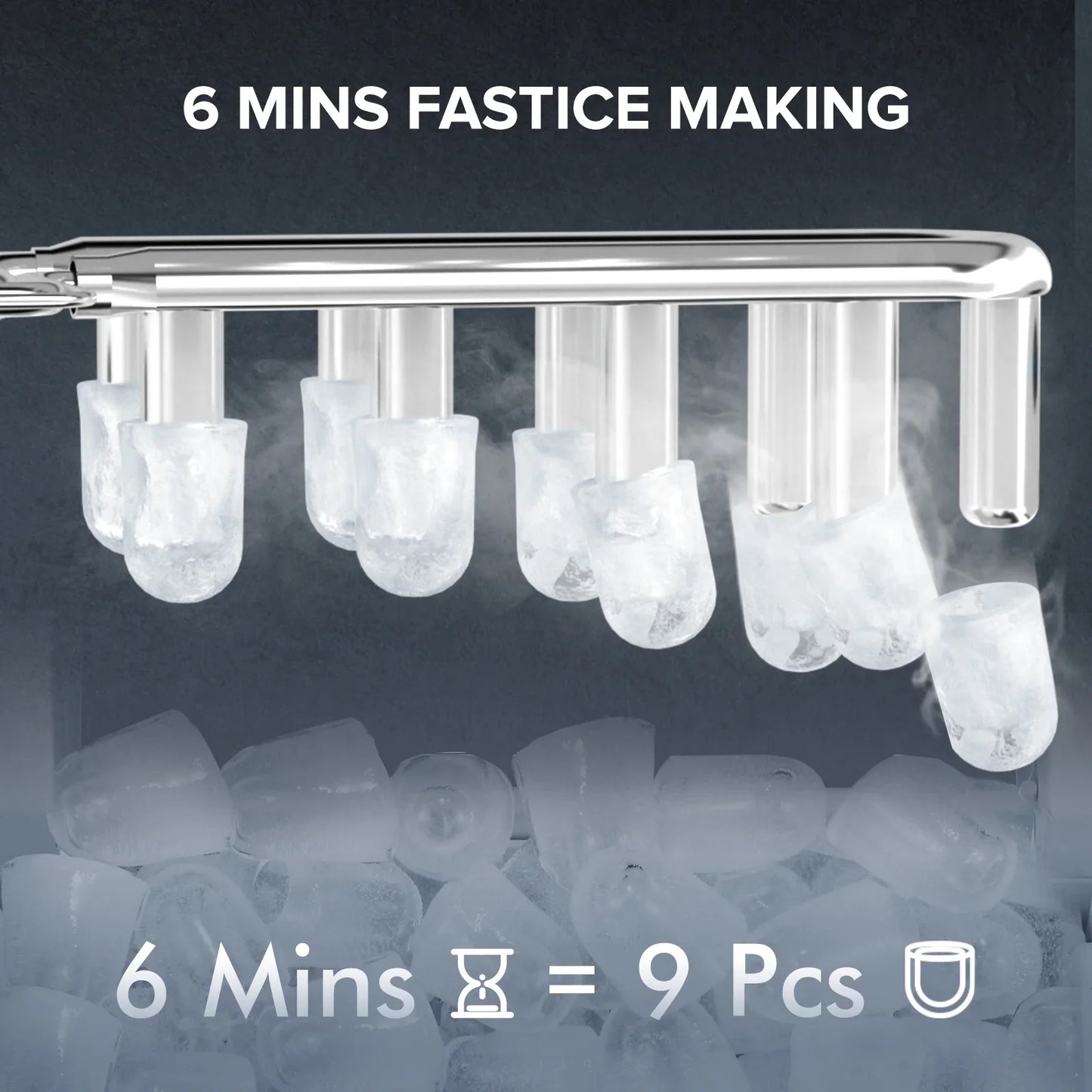 Auseo Countertop Ice Maker, Portable Ice Machine with Self-Cleaning, 26Lbs/24H, 9 Ice Cubes Ready in 6 Mins, for Home/Kitchen/Bar, Platinum Grey