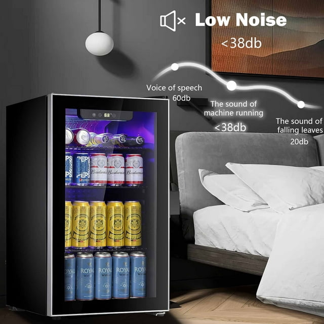 Auseo 3.2Cu.ft Beverage Refrigerator Cooler -120 Can Mini Fridge Glass Door for Soda Beer or Wine Dispenser Clear for Home/Bar/Office/Kitchen