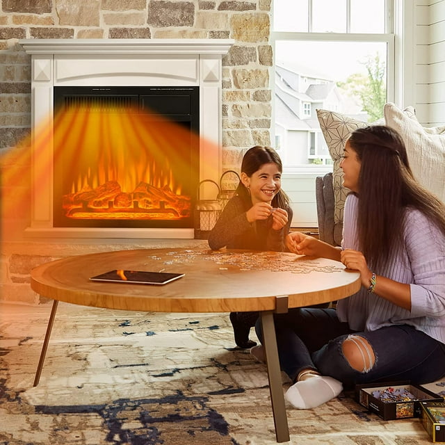 Auseo Electric Fireplace Mantel Wood Surround Firebox Freestanding Corner Fireplace Heater Infrared Quartz Heater Adjustable Led Flame, Remote Control, 750W-1501W, White