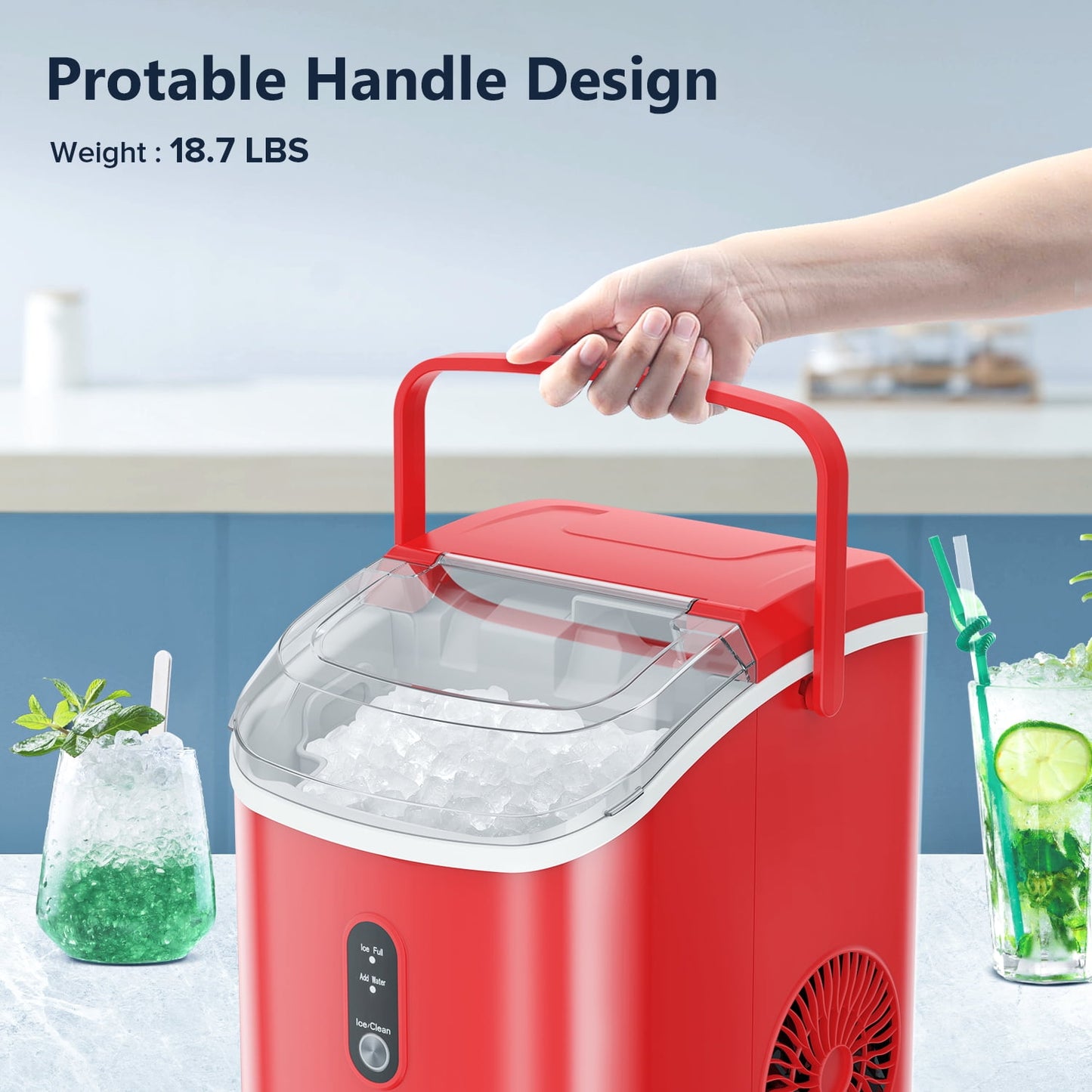 Auseo Nugget Ice Maker Countertop with Soft Chewable Pellet Ice, 35lbs/24H, Self-Cleaning, Sonic Ice Machine for Kitchen/Office/Party-RED