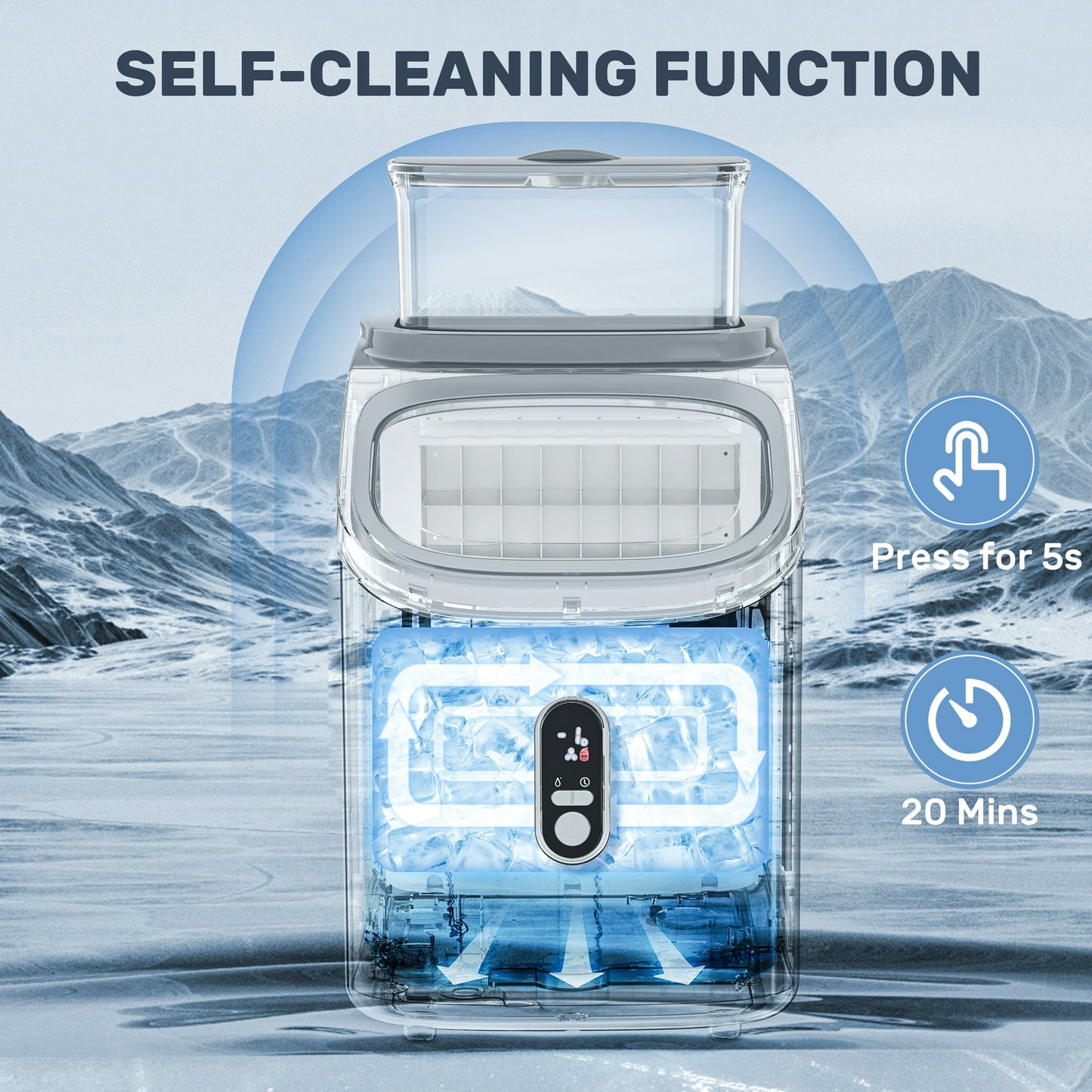 Auseo 45lbs/24H Ice Maker Countertop, 1.5+0.5L Large Water Tank, Cube Ice, Self-Cleaning, 24H Timer, Customizable Ice Making Time, Grey