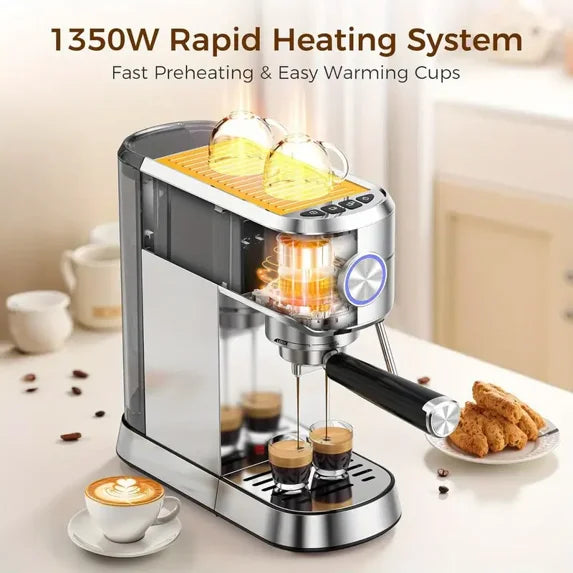 Auseo 20 Bar Espresso Machine, Espresso Coffee Maker with Milk Frother Steam Wand, 40oz Removable Water Tank, Espresso/Cappuccino/Latte/Mocha for Home, Stainless Steel