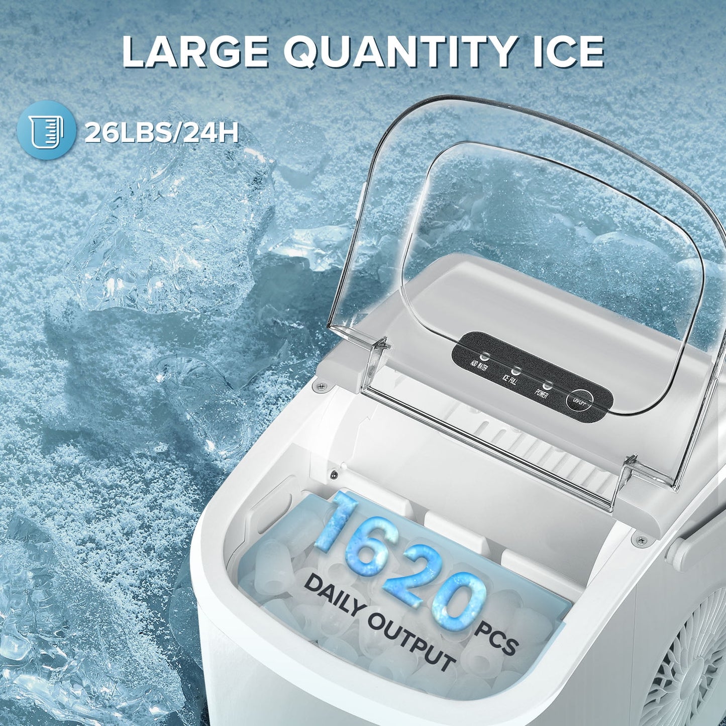 Auseo 26 lbs/24H Countertop Ice Maker Machine, 9 Bullet-Shaped Ice in 6 Min, Auto-Cleaning, White