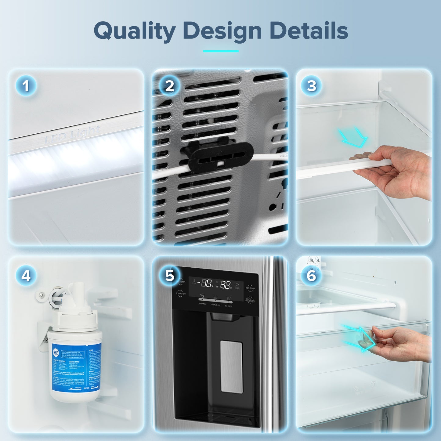 Auseo 21 Cu.ft. 36" Depth French Door Refrigerator with Ice & Water Dispenser, Auto Defrost, Gray Stainless Steel