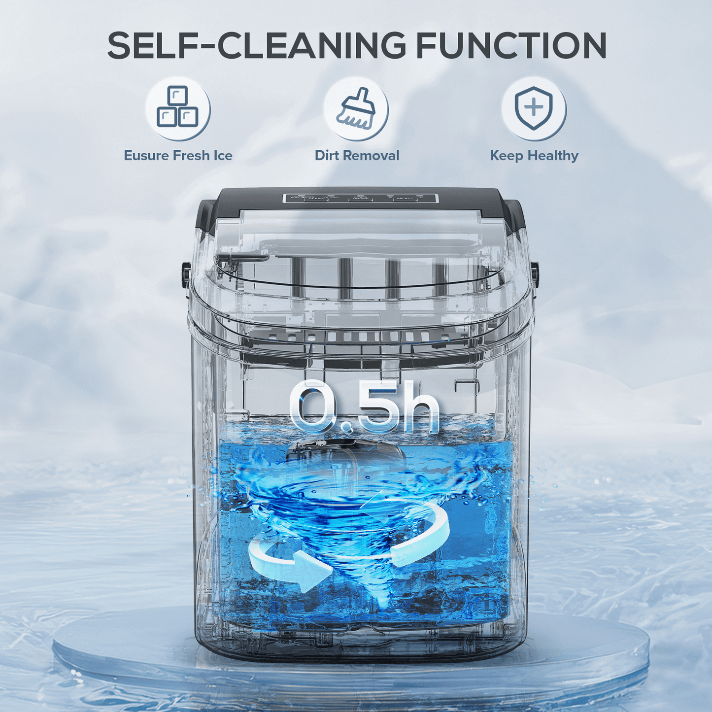 Auseo 26lbs/24H Countertop Ice Maker, 6 Mins/9 Bullets of ice, 2 Sizes of Bullet Ice, Self-Cleaning, Black