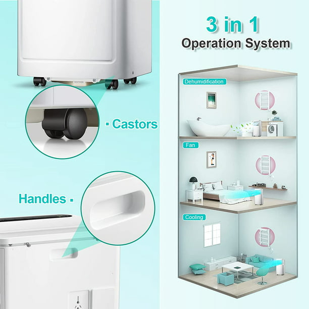 Auseo 10,000 BTU Portable Air Conditioner - Ultra Quiet 3-in-1 AC Unit with Dehumidifier & Fan, Cools Rooms Up to 450 Sq.Ft Fast, Includes Remote Control & 24H Timer, Easy Install(White )