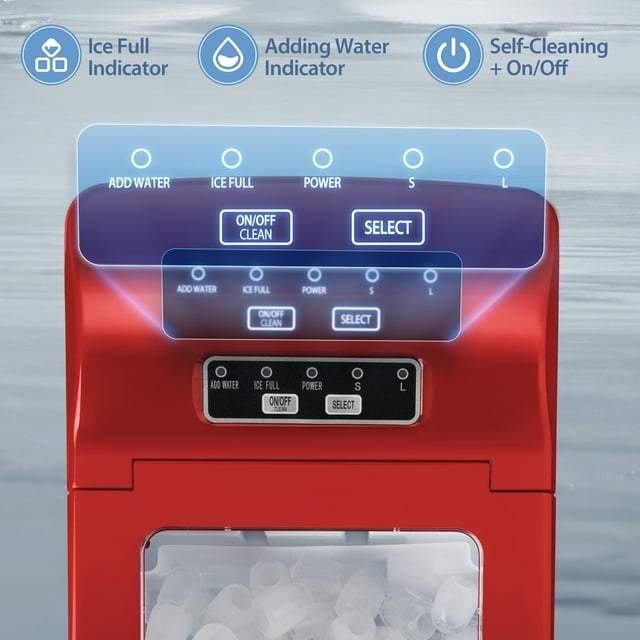 Auseo Ice Makers Countertop, Ice Machine with Handle, 26lbs/24H, 9 Cubes Ready in 6 Mins, Self-Cleaning Portable Ice Maker, for Party/Home/Office - (Red)