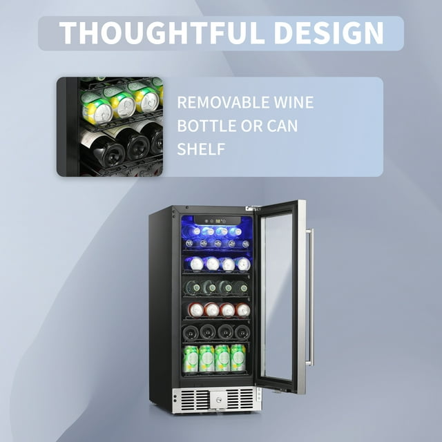 Auseo 2.9 Cu.ft Beverage Refrigerator Cooler - Wine Cooler Beverage Center Quick Cooling System with a Lock 115V 60Hz for Home&Bar, 15 Inch, Silver