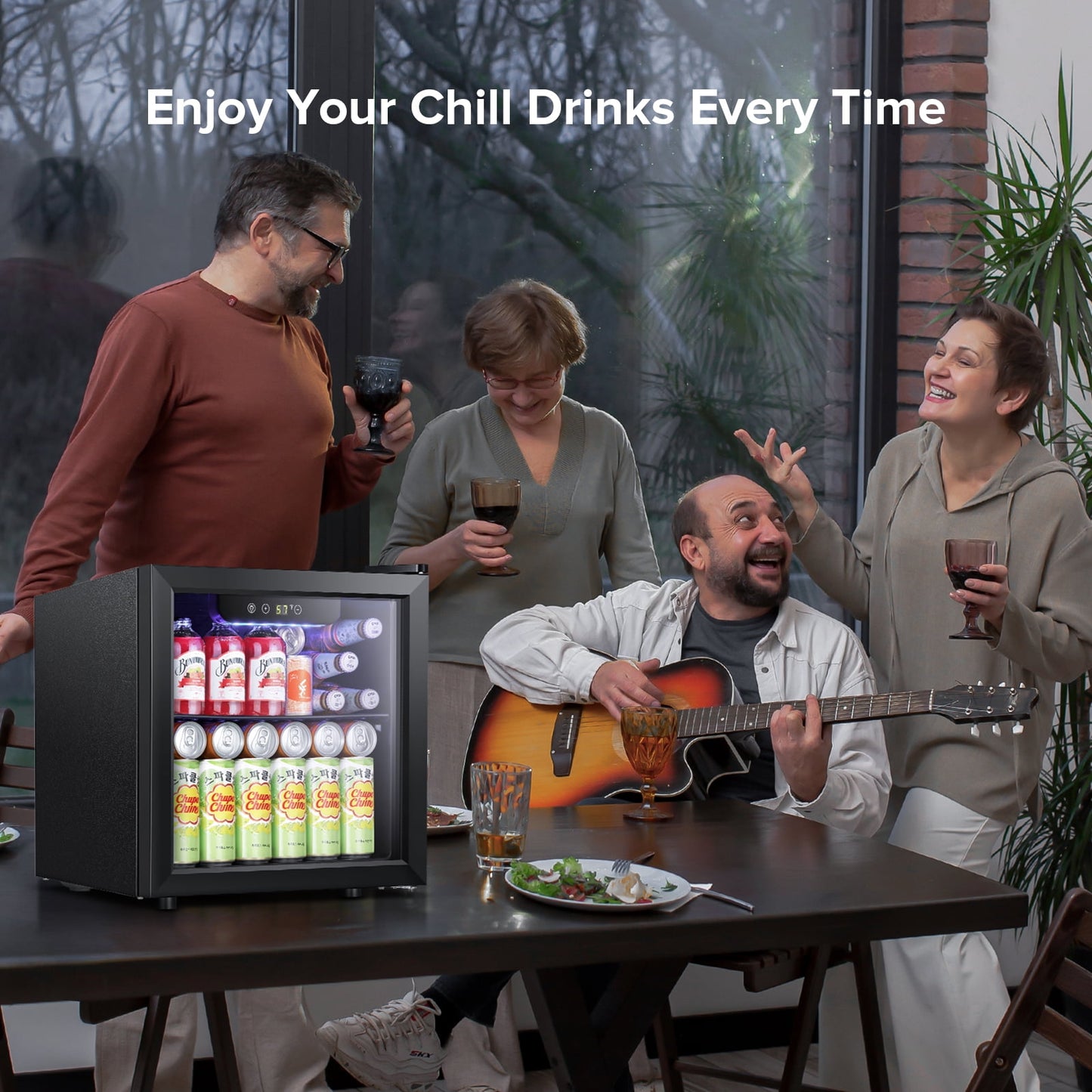 Auseo 1.3 Cu.ft. Mini Beverage Refrigerator Cooler - 55 Can &12 Bottle Mini Fridge with Double Glass Door, for Home/Bar/Office, Electronic touch control