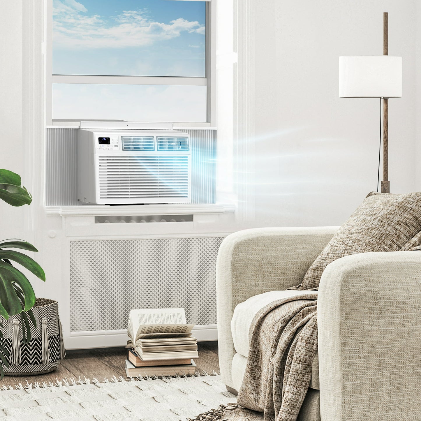 Auseo 8000 BTU Window Air Conditioner, Remote Control, 6 In 1, 350 Sq. Ft