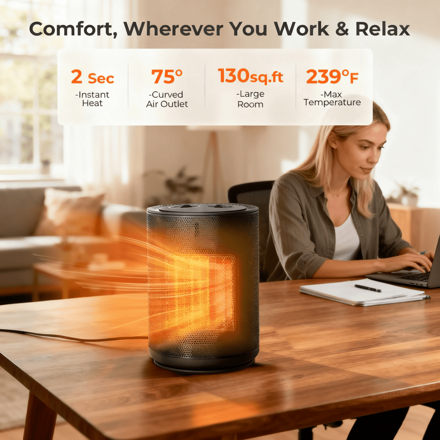 Auseo Space Heater Small,1500W Portable Electric Heater for Indoor Use, PTC Ceramic Fast Safety Heat for Bedroom, Office