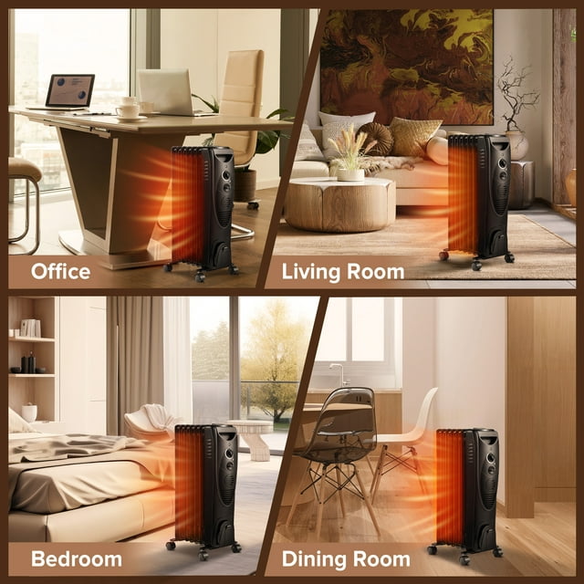 Auseo Electric Oil Filled Radiator Space Heater, Thermostat Room Radiant, Room Heater, Black
