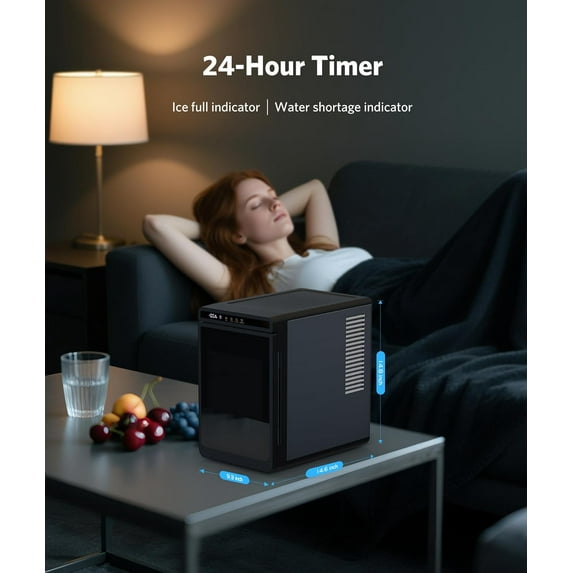 Auseo Clear Cubic Ice Makers,9 Crystal Clear 1.6" Ice Cubes per Hour,Quiet Countertop Ice Maker with Self-Cleaning,for Cocktails, Whiskey,24h Timer,ETL Listed