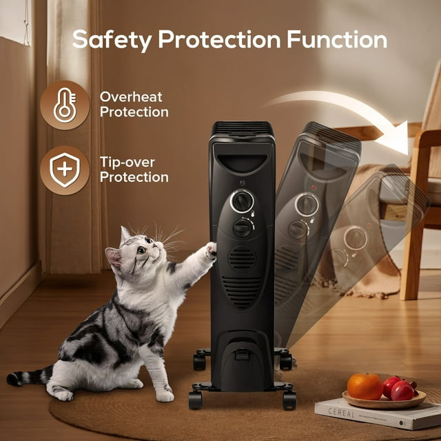 Auseo Electric Oil Filled Radiator Space Heater, Thermostat Room Radiant, Room Heater, Black