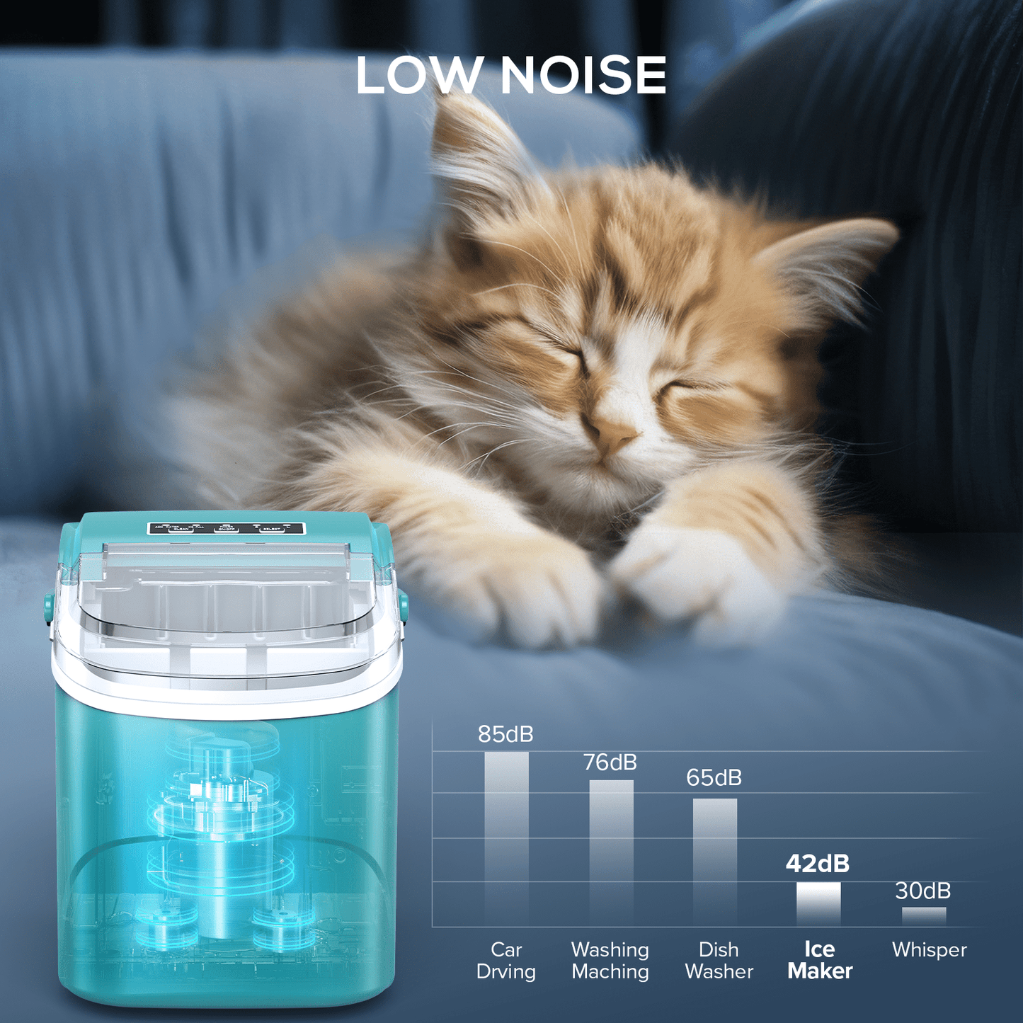 Auseo 26 lbs/24H Countertop Ice Maker Machine, 2 Sizes of Bullet Ice, 9 Bullet-Shaped Ice in 6 Min, Auto-Cleaning, Green