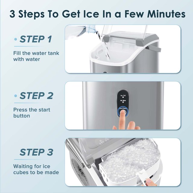 Auseo Nugget Ice Maker Countertop, 33lbs/24H, Self-Cleaning Function, Portable Ice Machine for Home/Office/Party- (Gray)