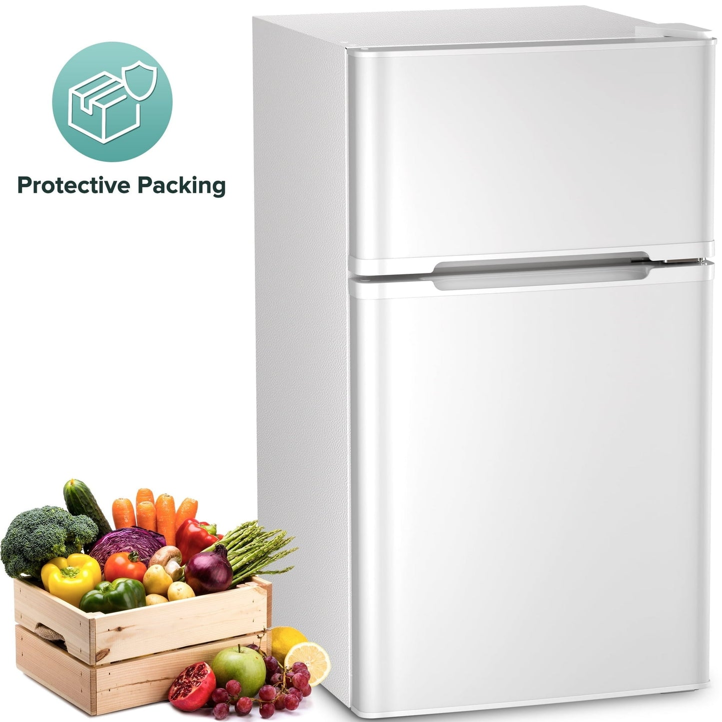 Auseo 2 Door 3.2 Cu.Ft Mini Fridge Adjustable Temperature Refrigerators with Removable Shelves, Suitable for Home/Kitchen/Office/Dorm, White