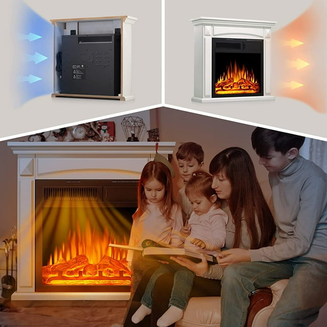 Auseo Electric Fireplace Mantel Wood Surround Firebox Freestanding Corner Fireplace Heater Infrared Quartz Heater Adjustable Led Flame, Remote Control, 750W-1501W, White
