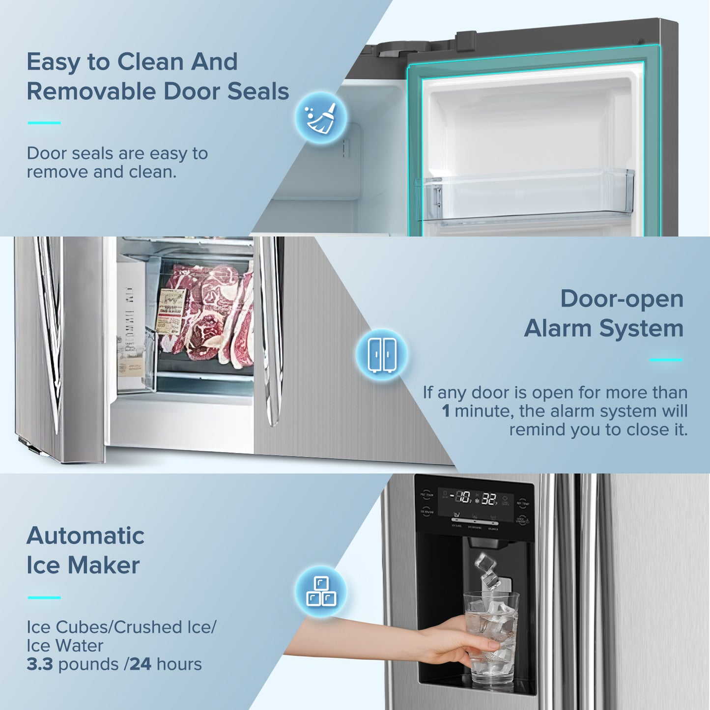 Auseo 21 Cu.ft. 36" Depth French Door Refrigerator with Ice & Water Dispenser, Auto Defrost, Gray Stainless Steel