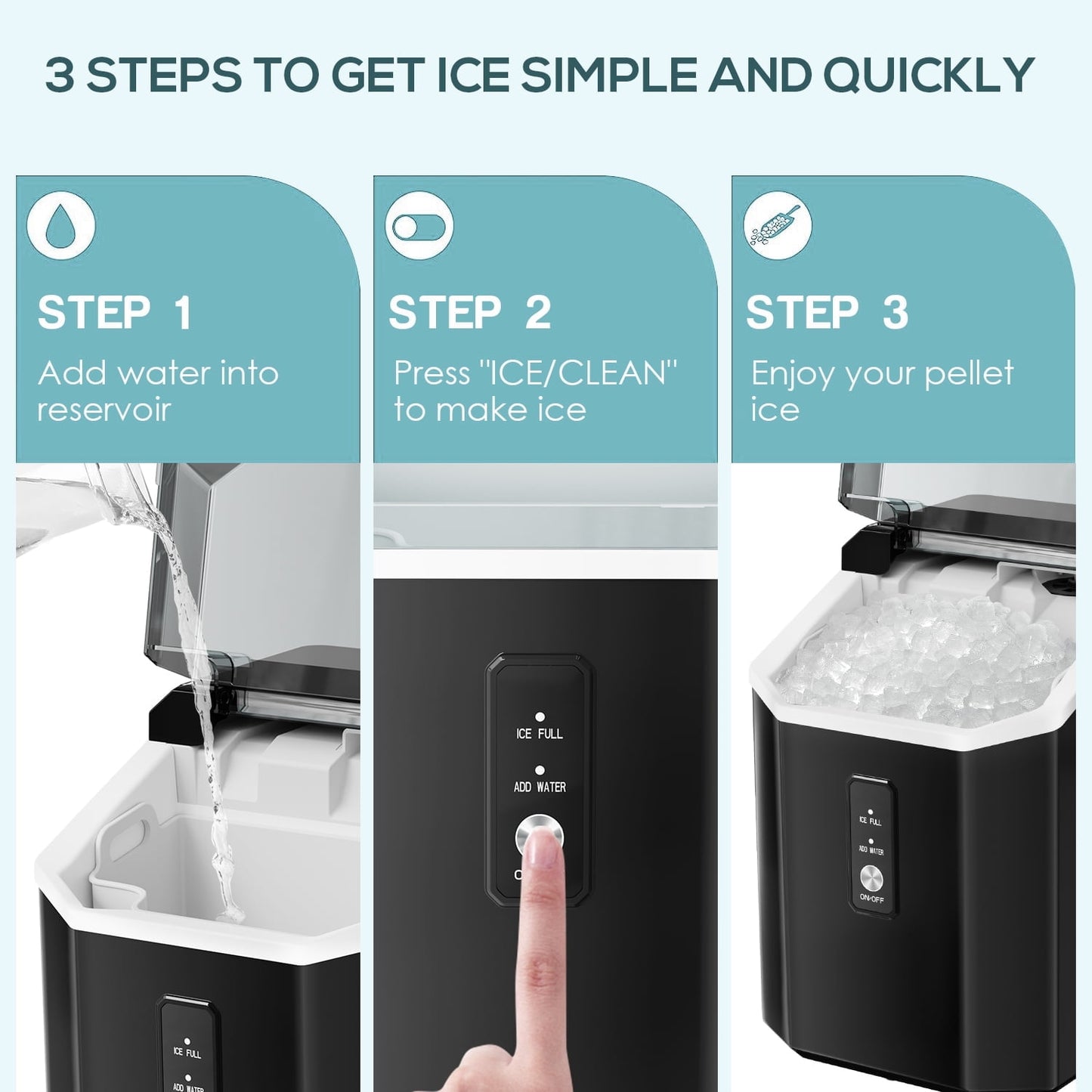Auseo Countertop Nugget Ice Maker, Self-cleaning Portable Ice Maker Machine with Ice Scoop, 35Lbs/24H for Home/Office/Bar/Party, Stainless Steel Black