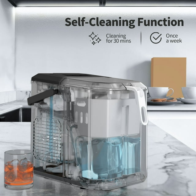 Auseo Ice Makers Countertop, Ice Machine with Handle, 26Lbs in 24Hrs, 9 Cubes Ready in 6 Mins, Self-Cleaning Portable Ice Maker, 2 Sizes of Bullet Ice Cubes for Home and Office-Black