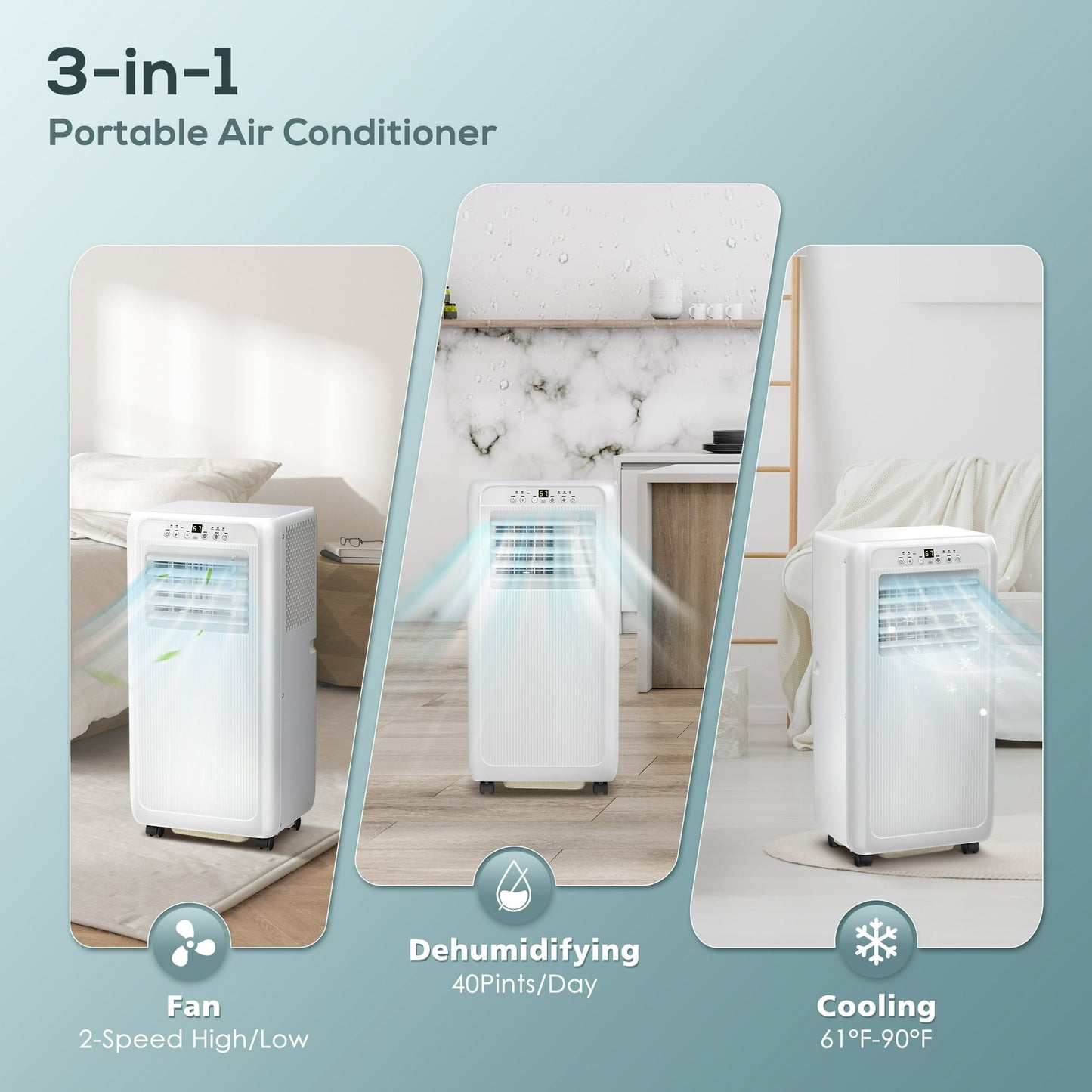 Auseo 6000BTU (10000 BTU ASHARE) Portable Air Conditioner, Dehumidifier, Fan, 3 in 1 AC with 24-Hour Timer