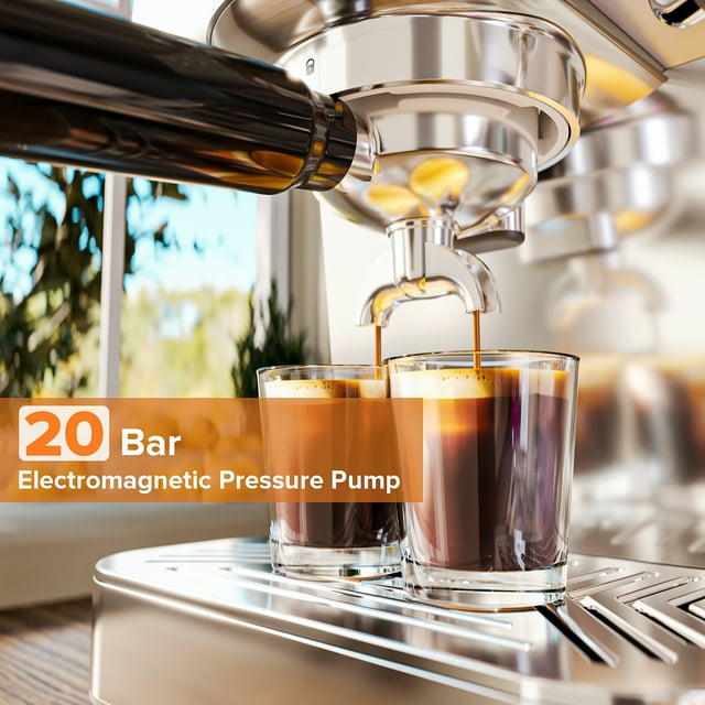Auseo Pro Espresso Machine with Cold Brew & Milk Frother, 20-Bar Pressure Coffee Maker, Smart LED Display & Compact Stainless Steel Design for Lattes/Cappuccinos