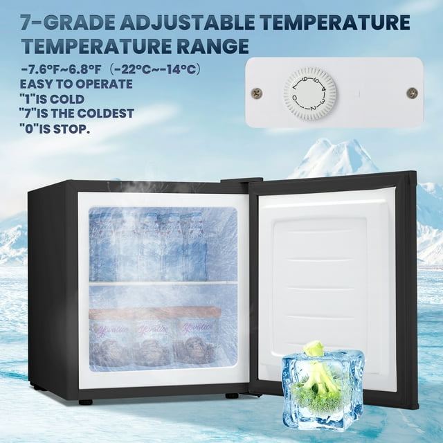 Auseo 1.1 Cu.ft Compact Upright Freezer with Reversible Single Door, Removable Shelves Free Standing Mini Freezer with Adjustable Thermostat for Home/Kitchen/Office-Black