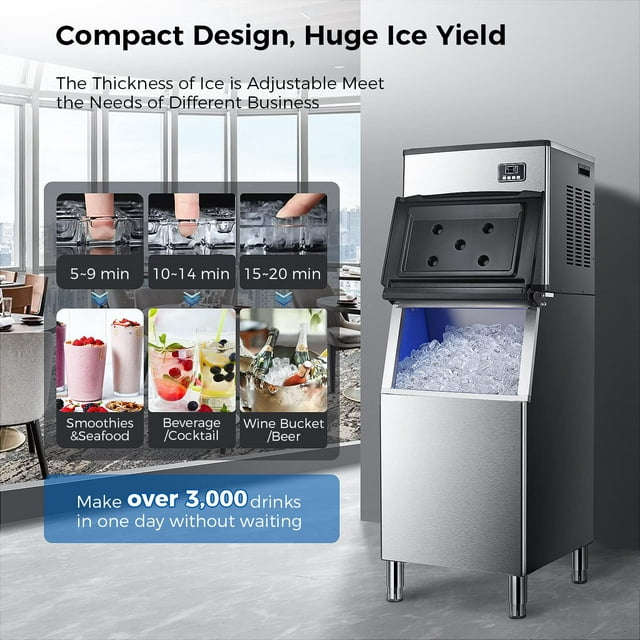 Auseo Commercial Ice Maker, 360 LBS/24H with 200LBS Large Storage Ice Bin, 160PCS in 8-15 Mins, Split Ice Machine with Automatic Cleaning for Large Restaurant/Bars