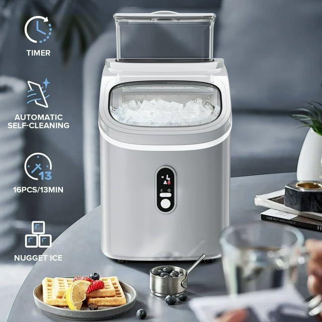 Auseo Ice Maker with 1.5L Detachable Water Tank, 33Lbs/24H Cube Ice, Timing Function, Self-Cleaning, Grey