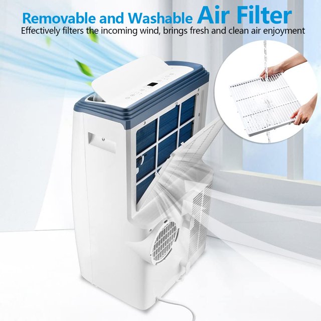 Auseo 10000BTU Portable AC, Cools to 700 Sq.ft Room, 3 in 1, with LED Display Remote Control, Window Kits, Universal Wheels