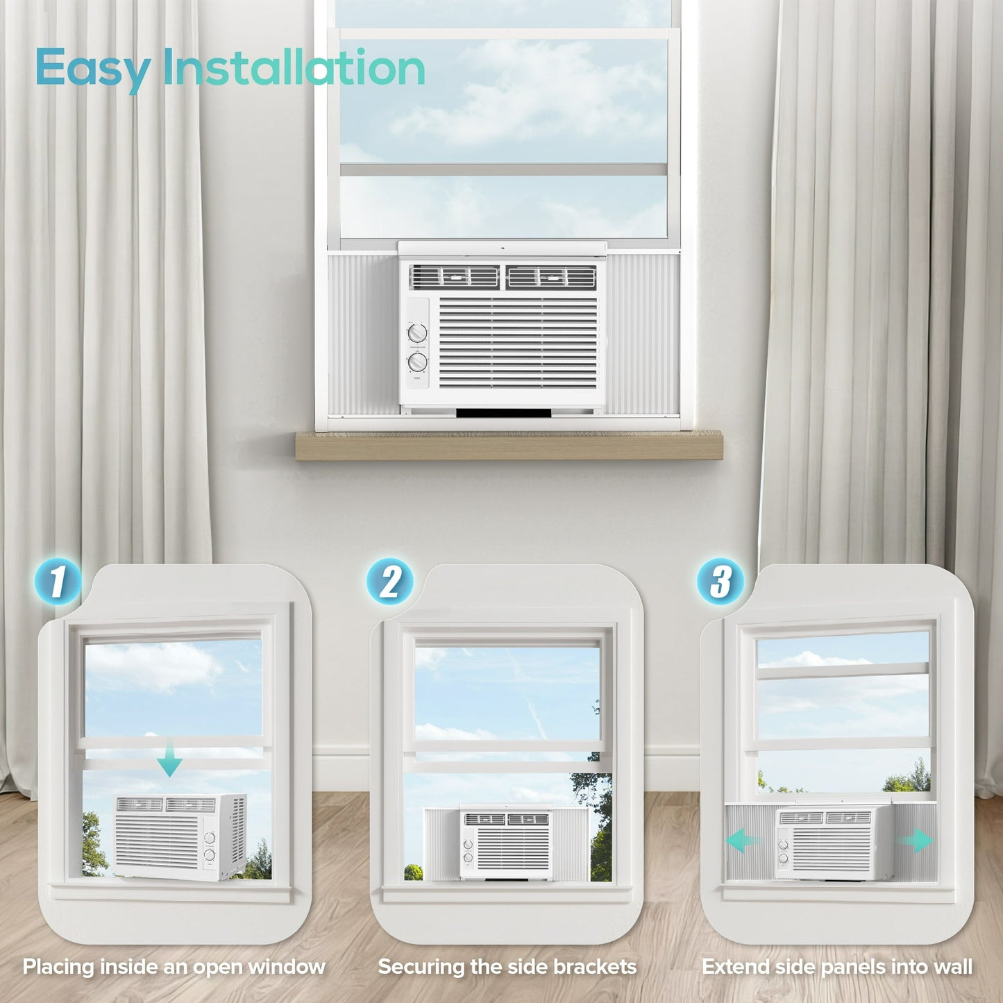Auseo Window Air Conditioners 5000BTU, 150 Sq. Ft, 2 in 1, White