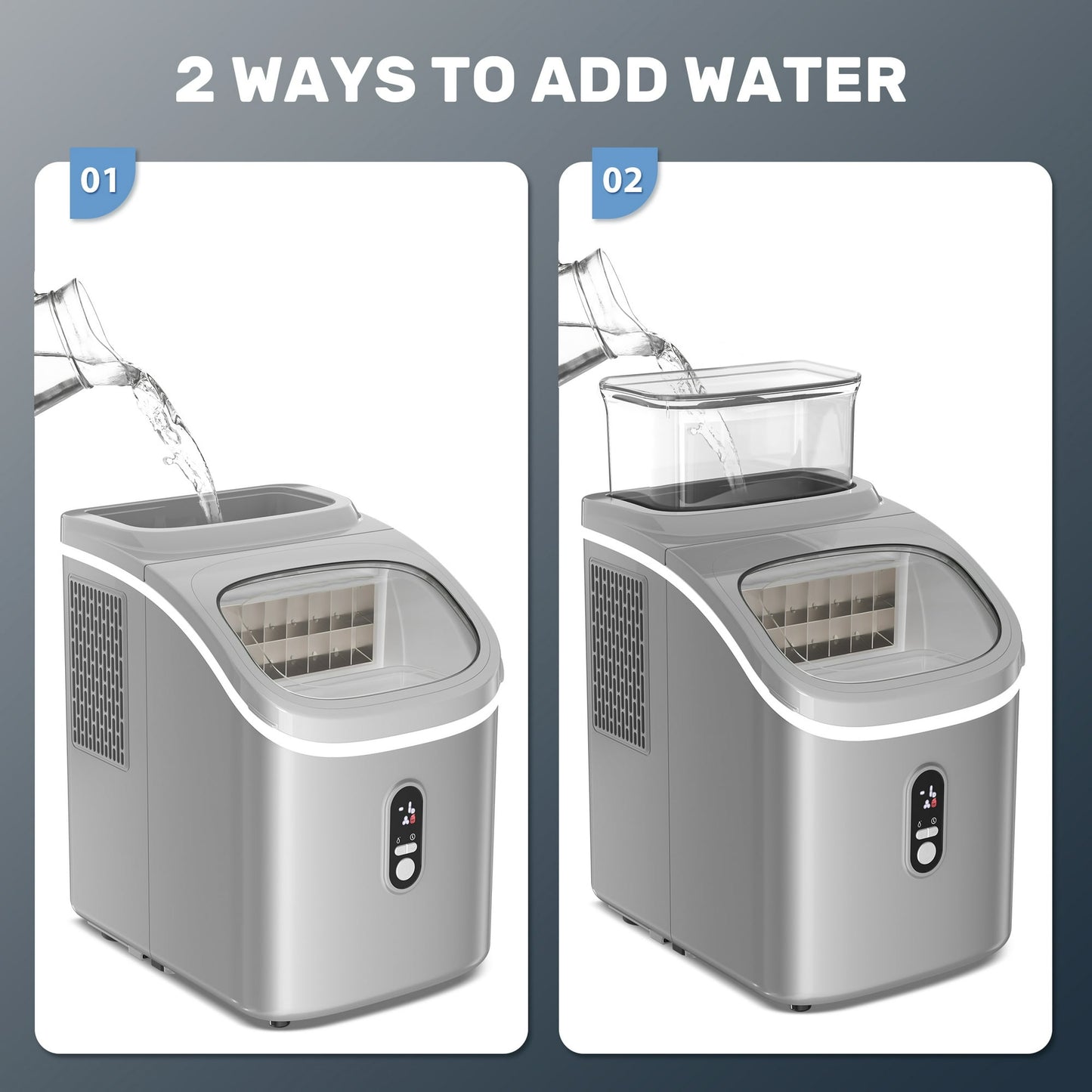 Auseo 45lbs/24H Ice Maker Countertop, 1.5+0.5L Large Water Tank, Cube Ice, Self-Cleaning, 24H Timer, Customizable Ice Making Time, Grey