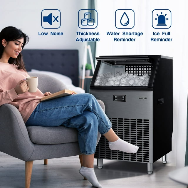 Auseo Ice Maker, Freestanding/Under Counter Nugget Ice Maker, 200lbs/Day, 48 Ice Cubes Ready in 12 Mins, Self-Cleaning for Home/Office/Cafe/Restaurant