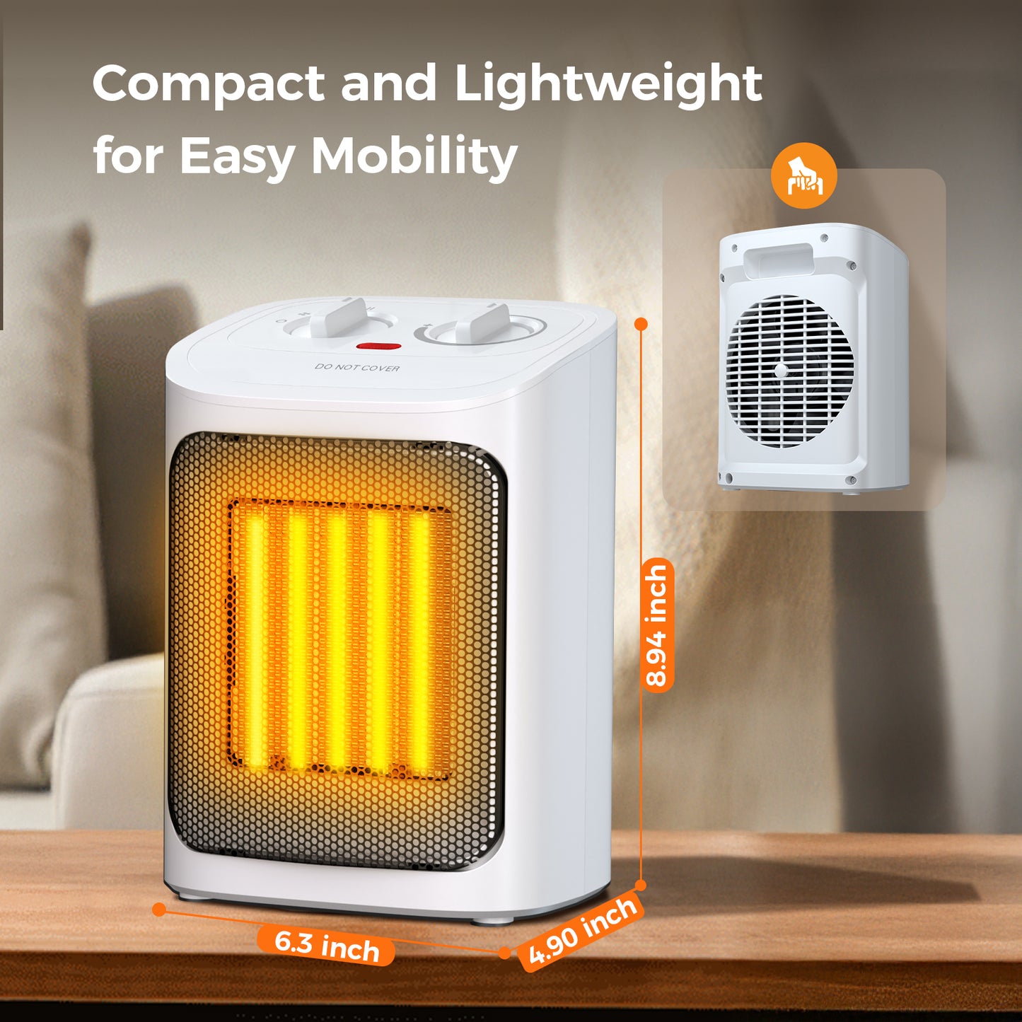 Auseo Space Heater, 750W/1500W, Ceramic Small Fan Heater for Indoor Use, 2S Rapid Heating, Multiple Safety Protection, White
