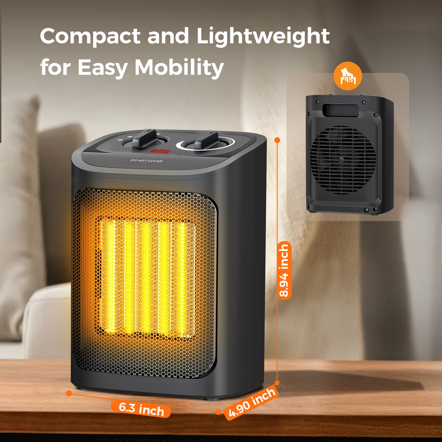 Auseo Space Heater, 750W/1500W, Ceramic Small Fan Heater for Indoor Use, 2S Rapid Heating, Multiple Safety Protection, Black