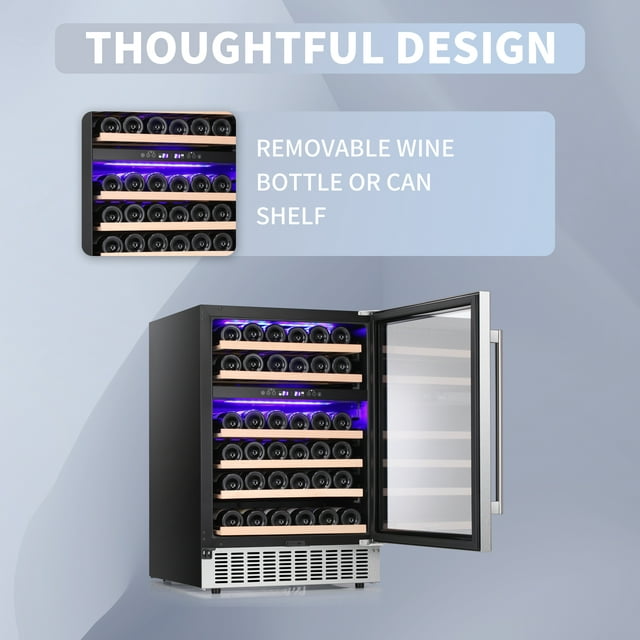 Auseo 24" Wine Cooler, Beverage Refrigerator, Large Capacity, Double-Layer Tempered Digital Temperature Memory Function, Glass Door, 46 bottles