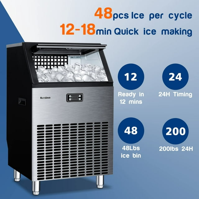 Auseo Ice Maker, Freestanding/Under Counter Nugget Ice Maker, 200lbs/Day, 48 Ice Cubes Ready in 12 Mins, Self-Cleaning for Home/Office/Cafe/Restaurant