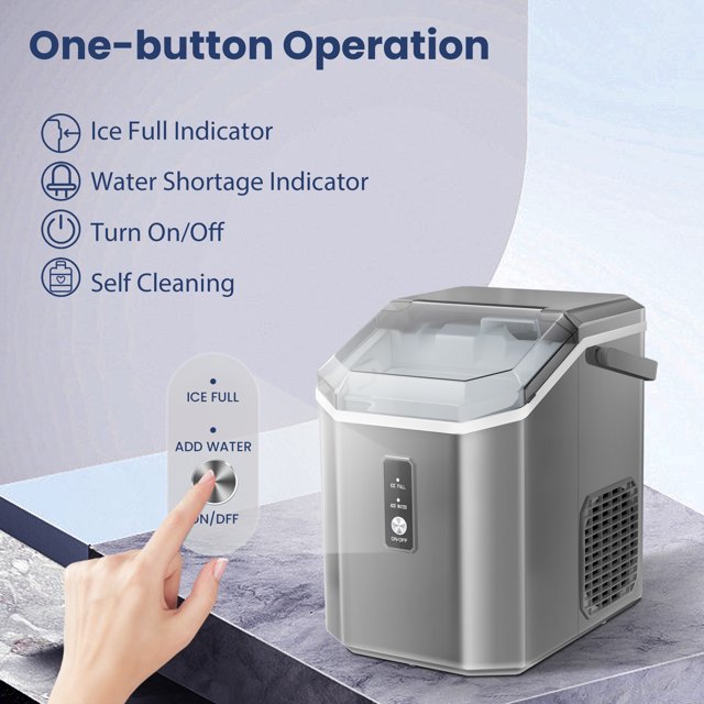 Auseo Nugget Ice Maker Countertop with Soft Chewable Pellet Ice, Portable Ice Machine with Handle, 34lbs/24H, for Kitchen/Office/Party (Grey)