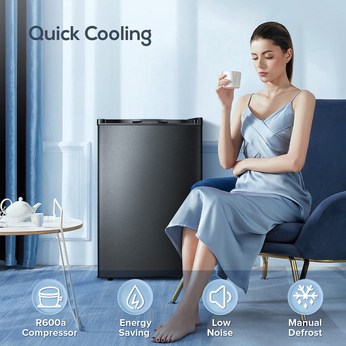 Auseo Mini Freezer Countertop, Energy Saving 3.0 Cu.ft, Single Door Compact Upright Freezer with Reversible Door for Home/Office/Kitchen-Black