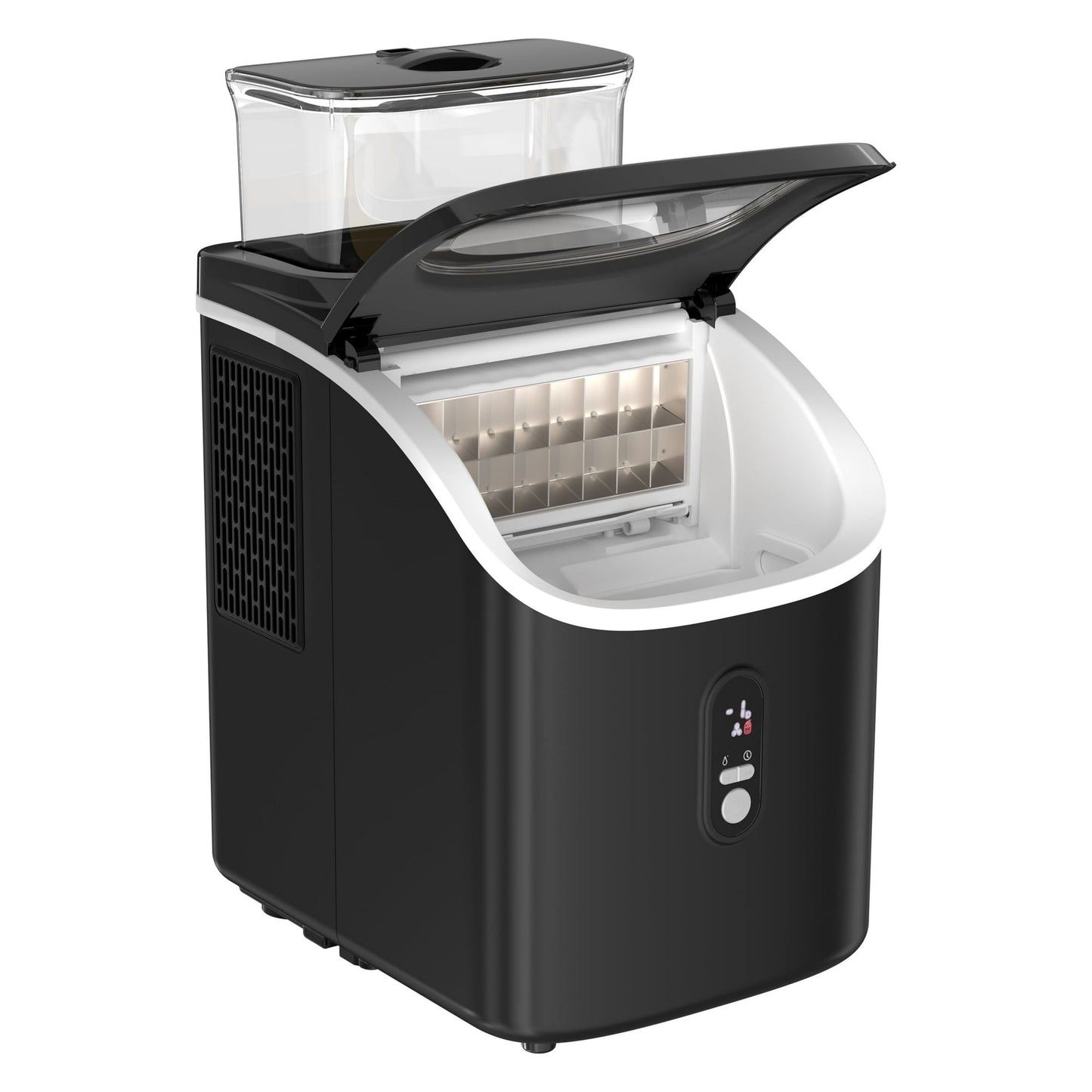 Auseo 45lbs/24H Ice Maker Countertop, 1.5+0.5L Large Water Tank, Cube Ice, Self-Cleaning, 24H Timer, Customizable Ice Making Time, Black