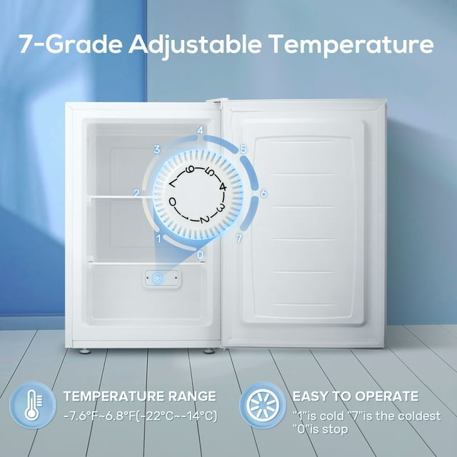 Auseo Mini Freezer Countertop, Energy Saving 3.0 Cu.ft, Single Door Compact Upright Freezer with Reversible Door for Home/Office/Kitchen-White