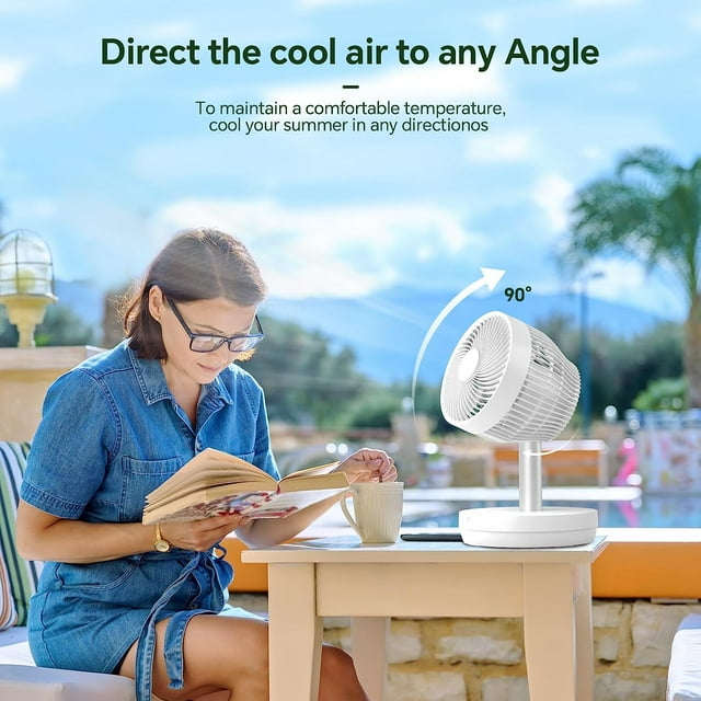 Auseo Pedestal portable Fan Oscillating, 2-in-1 Standing Fan with Remote Control, USB Rechargeable, 10 Speeds, 7.5H Timer, Quiet Stand Floor Fan for Dorm, Bedroom, Outdoor use(White)
