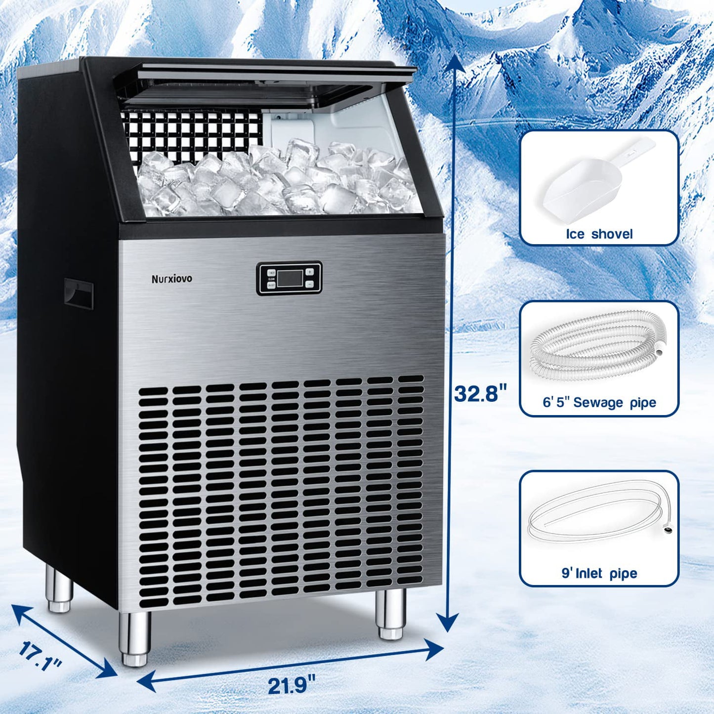 Auseo Ice Maker, Freestanding/Under Counter Nugget Ice Maker, 200lbs/Day, 48 Ice Cubes Ready in 12 Mins, Self-Cleaning for Home/Office/Cafe/Restaurant